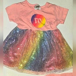 Pink Baby Girl M&M Dress with Rainbow Skirt